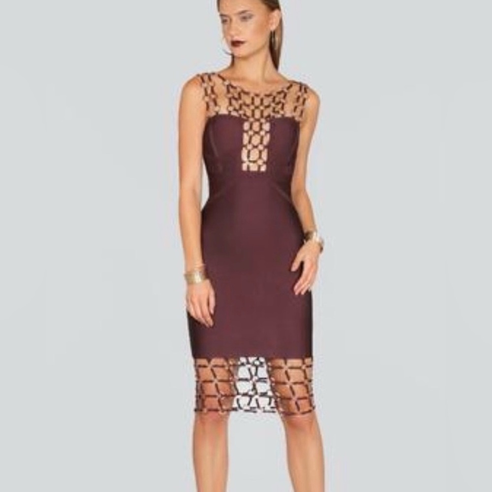 Gold Label Wow Couture Elegant Burgundy Dress Chain Womens‎ Size S Bodycon Club